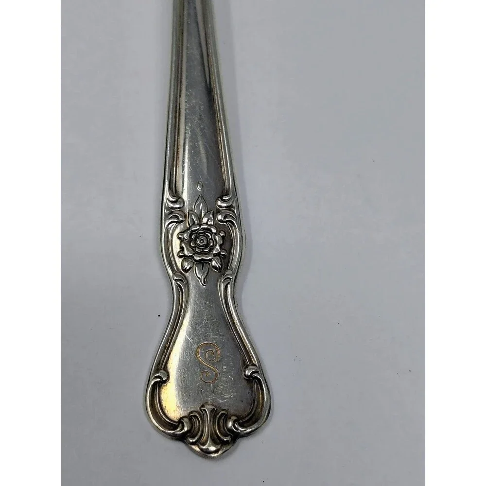 Old Company Plate Signature Rose Serving Spoon & Meat Fork 8” Mono S